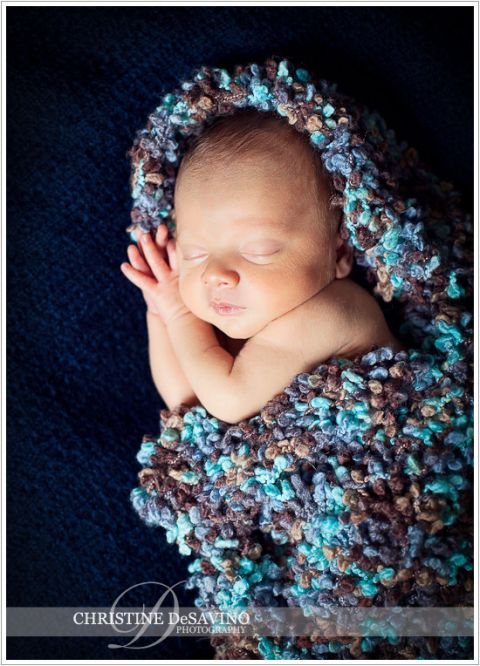 Beautiful boy in blue wrap - NJ Newborn Photographer