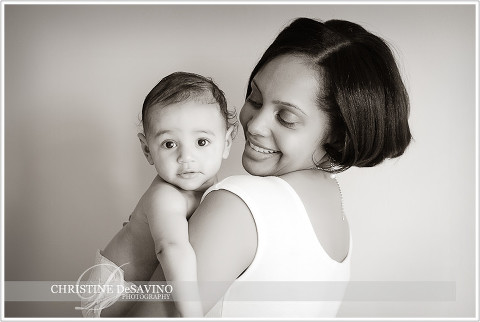 Mother holding baby boy in black in white - NJ Family Photographer